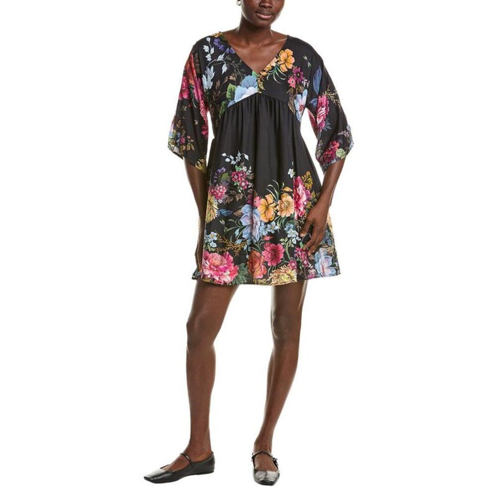 Johnny Was Womens Silk-Blend A-Line Dress, Black